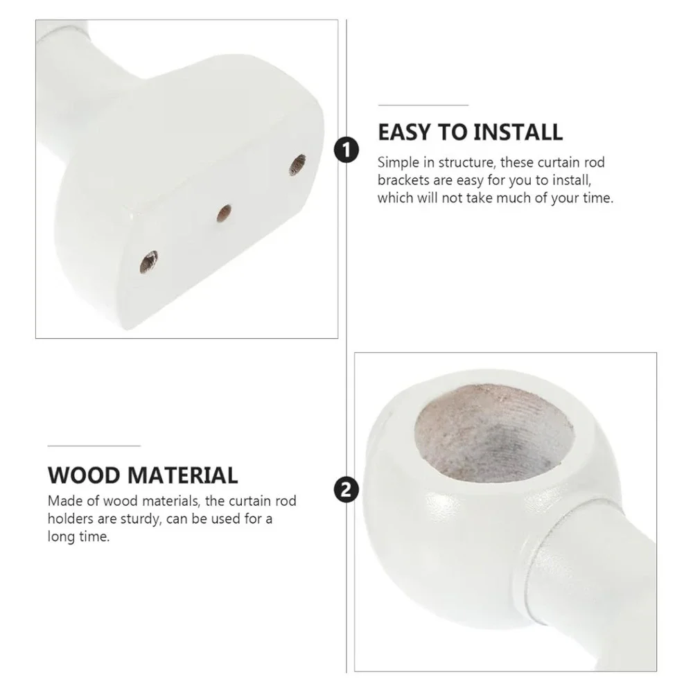 Operitacx Heavy Duty Wood Curtain Rod Brackets Wall Mount White Set of‎ 2 4.13in